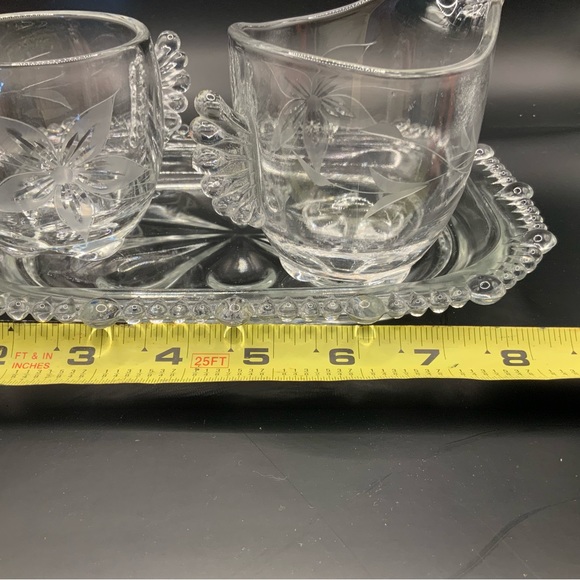 Paden City Crystal open sugar creamer underplate etch floral antique clear glass - Picture 5 of 6